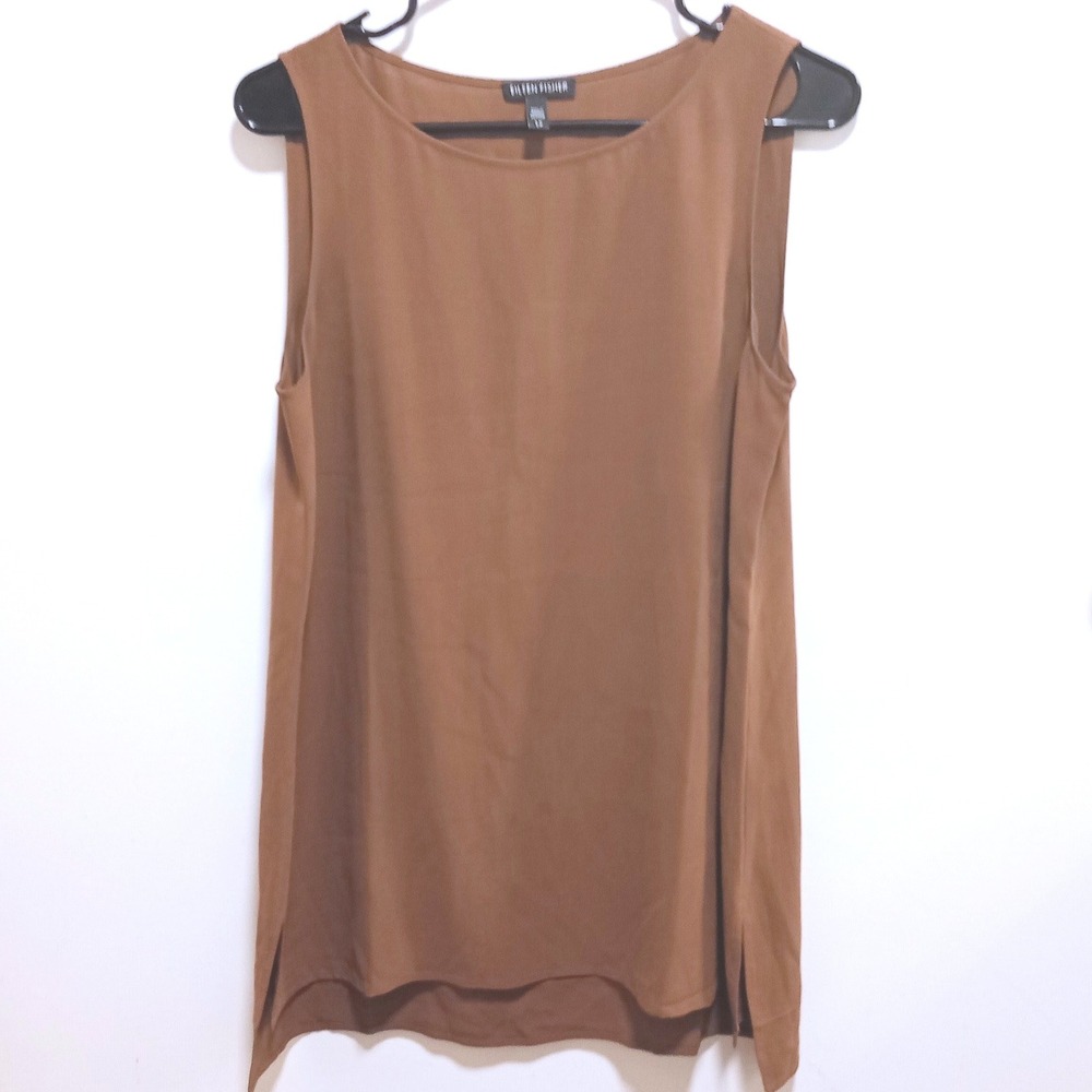 Eileen Fisher Silk Georgette Tank Top Small Brown Sleeveless Layering Shell S